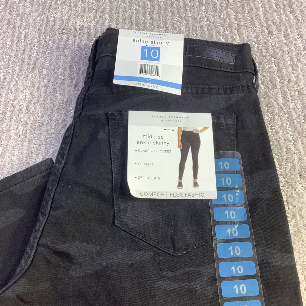 Social Standard by Sanctuary Ankle‎ Skinny Jeans Size 10 Black Camo Print NWT